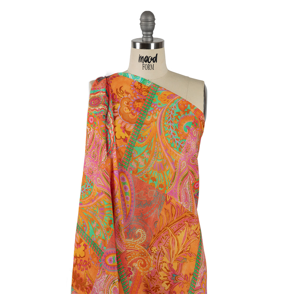Sustainable Viscose Crepe - Orange Patchwork Paisley - Pastel Patina Print - Mood Exclusive Gisele Collection - Drape