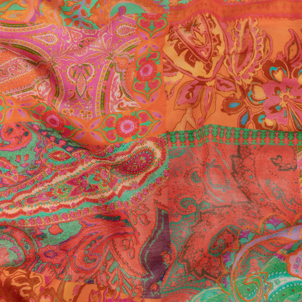 Sustainable Viscose Crepe - Orange Patchwork Paisley - Pastel Patina Print - Mood Exclusive Gisele Collection