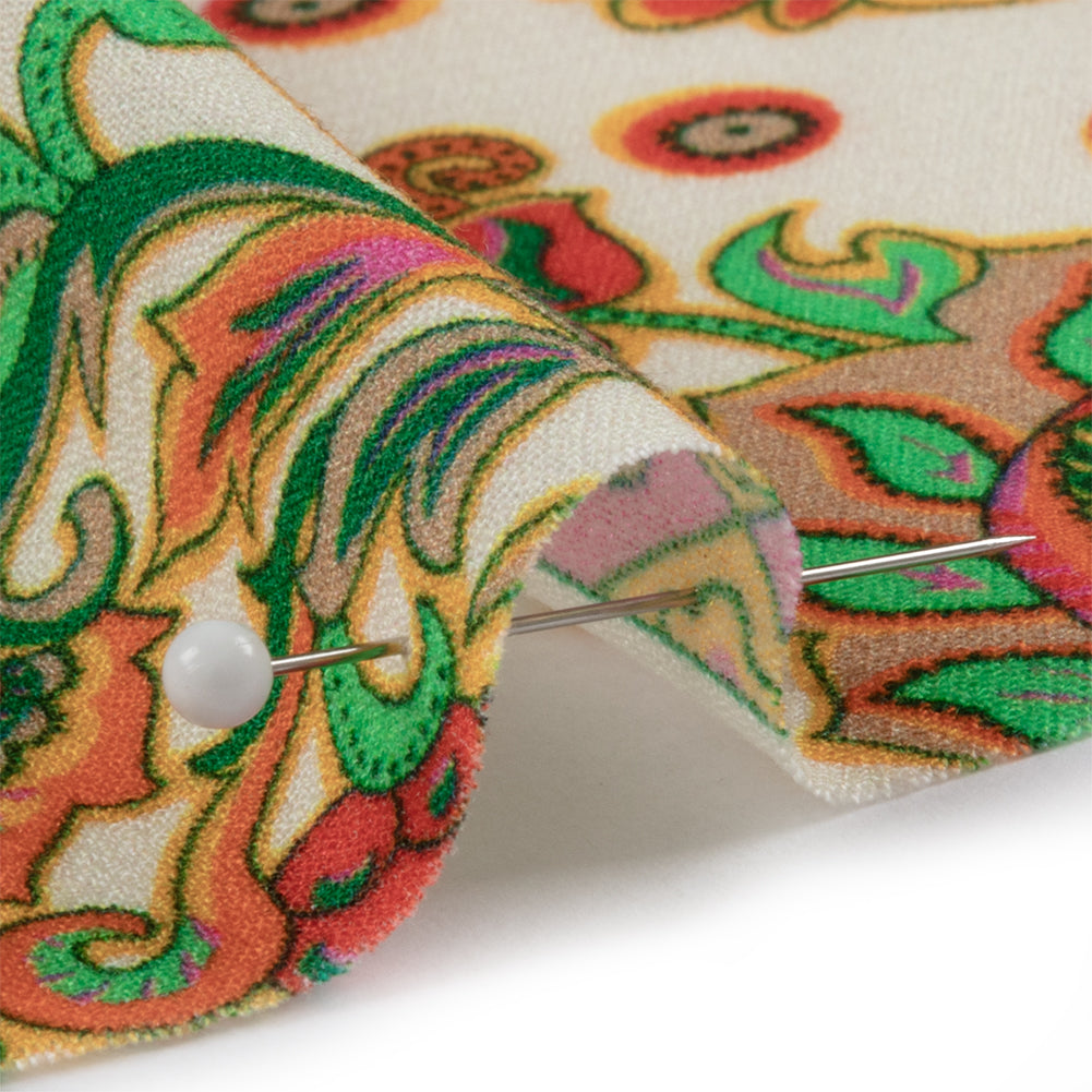 Sustainable Viscose Crepe - White Floral Paisley Stripes - Locust Lily Print - Mood Exclusive Gisele Collection - Detail
