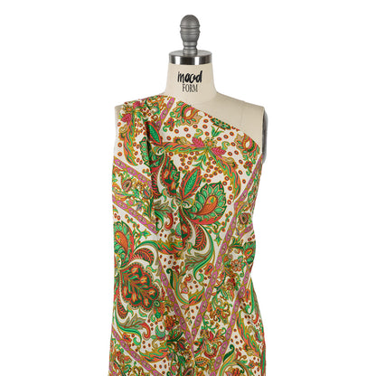 Sustainable Viscose Crepe - White Floral Paisley Stripes - Locust Lily Print - Mood Exclusive Gisele Collection