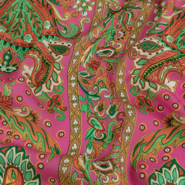Sustainable Viscose Crepe - Pink Floral Paisley Stripes - Locust Lily Print - Mood Exclusive Gisele Collection