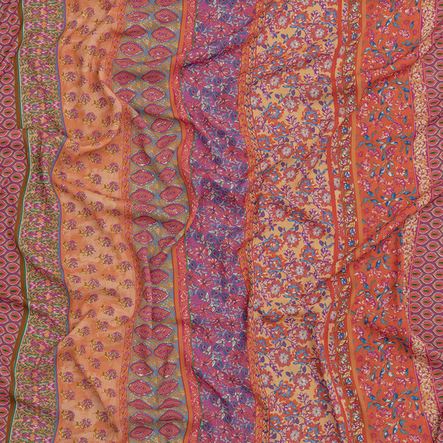 Sustainable Viscose Crepe - Pink and Orange Floral Stripes - Darling Clementine Print - Mood Exclusive Gisele Collection
