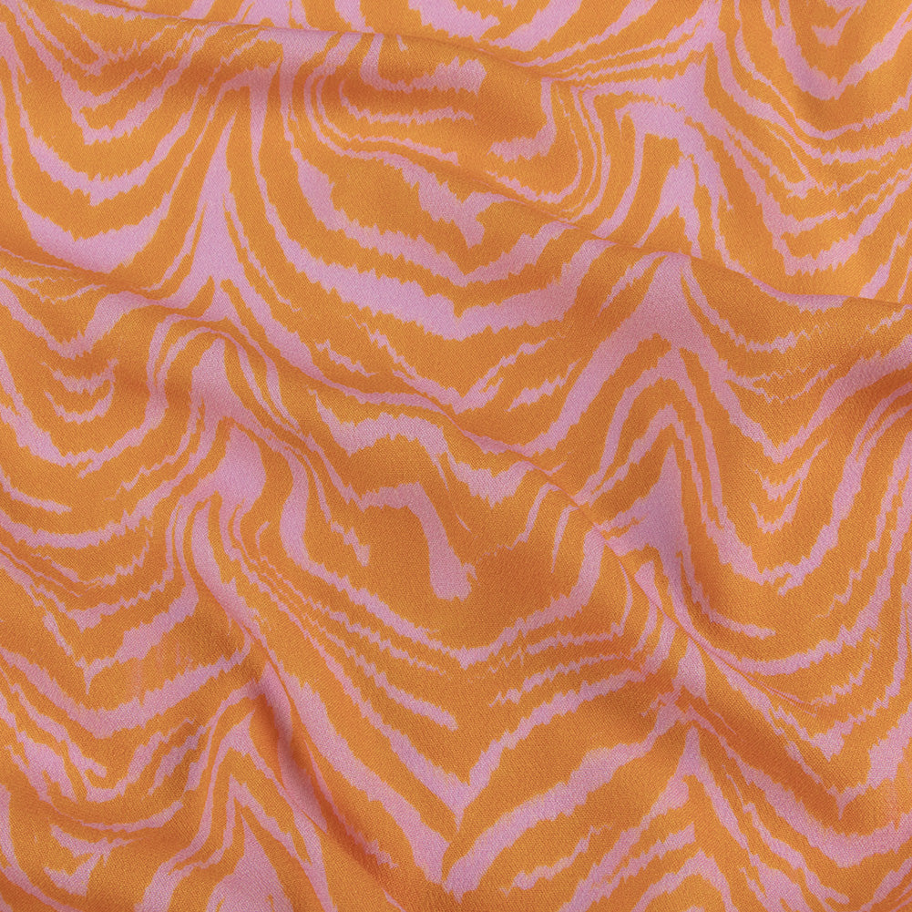 Sustainable Viscose Crepe - Pink and Orange Animal Stripes - Saffron River Print - Mood Exclusive Gisele Collection