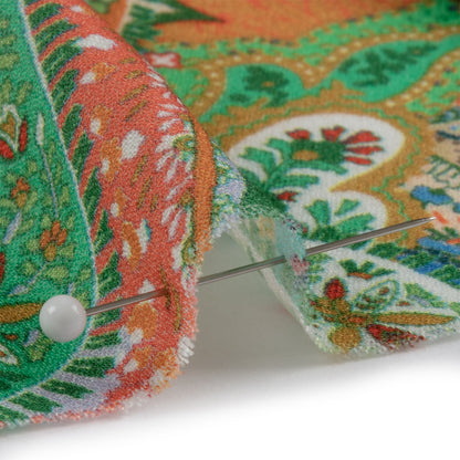 Sustainable Viscose Crepe - Green and Orange Paisley - Dragonfly Inn Print - Mood Exclusive Gisele Collection