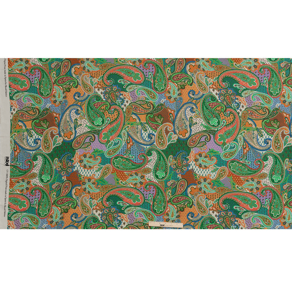 Sustainable Viscose Crepe - Green and Orange Paisley - Dragonfly Inn Print - Mood Exclusive Gisele Collection