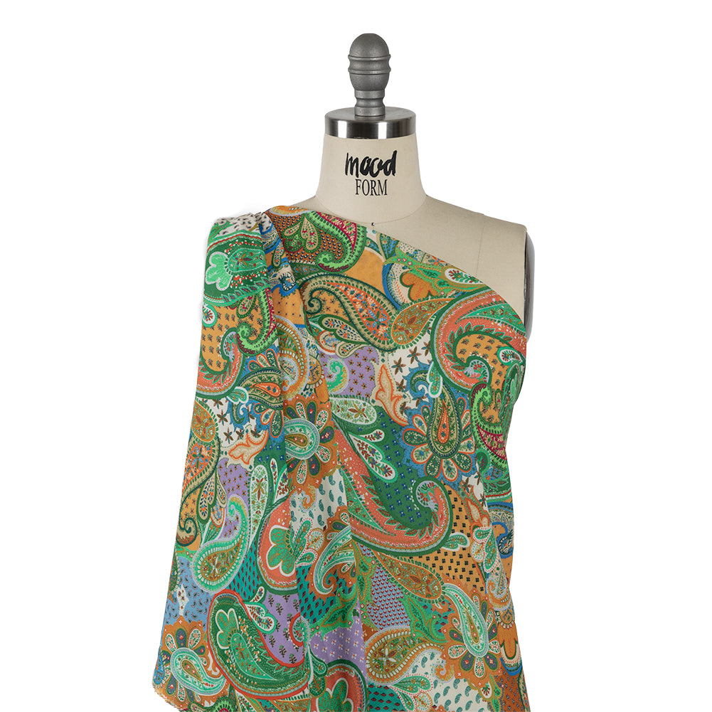 Sustainable Viscose Crepe - Green and Orange Paisley - Dragonfly Inn Print - Mood Exclusive Gisele Collection