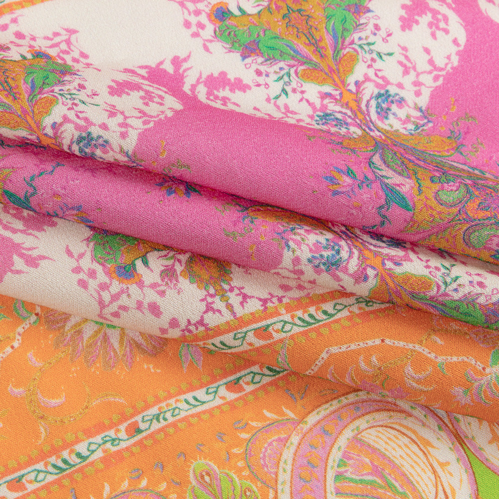 Sustainable Viscose Crepe Panel - Paisley Stripes and Squares - Cypress Daydreams Print - Mood Exclusive Gisele Collection - Folded