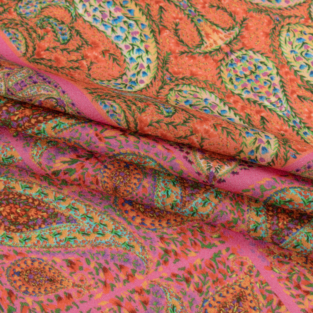 Sustainable Viscose Crepe Panel - Pink Paisley Squares - Laputa's Groundkeeper Print - Mood Exclusive Gisele Collection - Folded