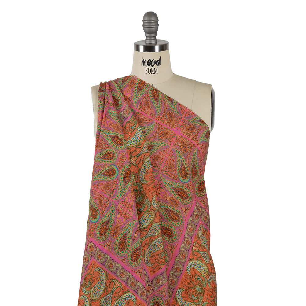 Sustainable Viscose Crepe Panel - Pink Paisley Squares - Laputa's Groundkeeper Print - Mood Exclusive Gisele Collection - Drape