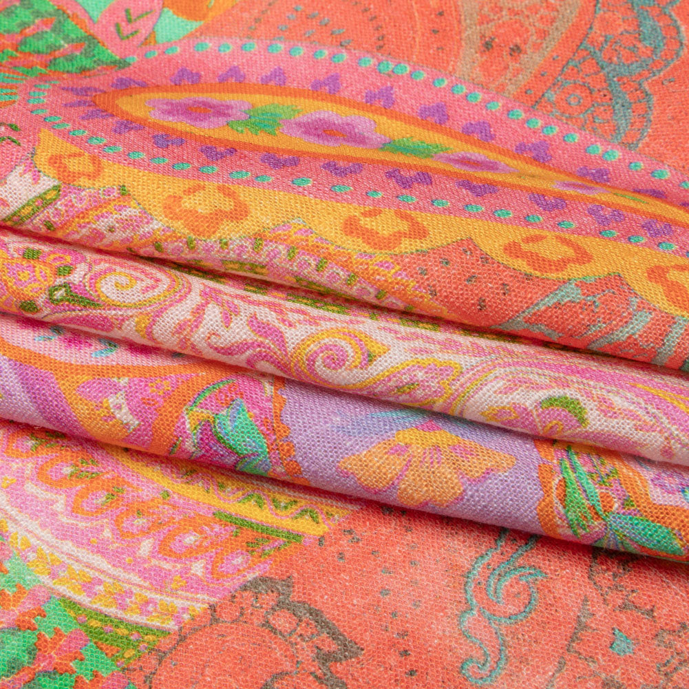 Viscose and Linen Woven - Orange Patchwork Paisley - Pastel Patina Print - Mood Exclusive Gisele Collection