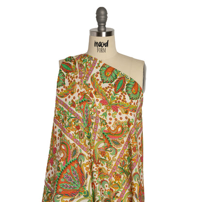 Viscose and Linen Woven - White Floral Paisley Stripes - Locust Lily Print - Mood Exclusive Gisele Collection