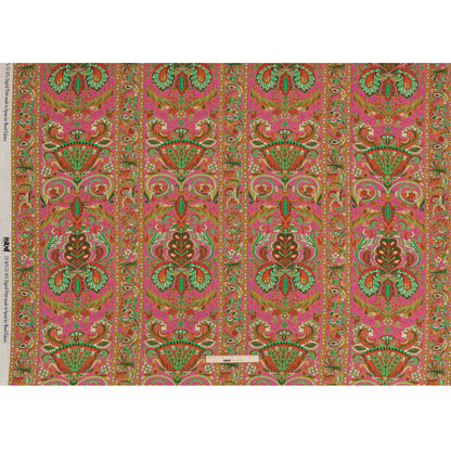 Viscose and Linen Woven - Pink Floral Paisley Stripes - Locust Lily Print - Mood Exclusive Gisele Collection