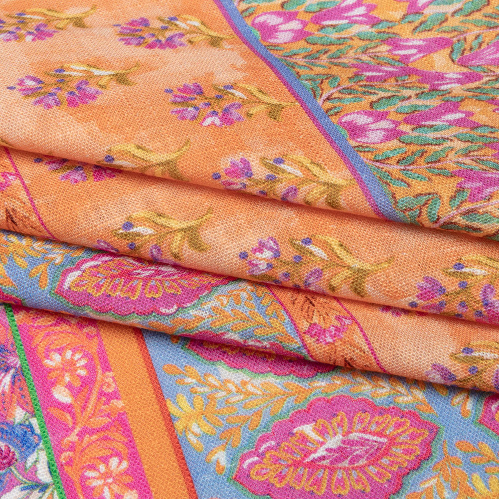 Viscose and Linen Woven - Pink and Orange Floral Stripes - Darling Clementine Print - Mood Exclusive Gisele Collection