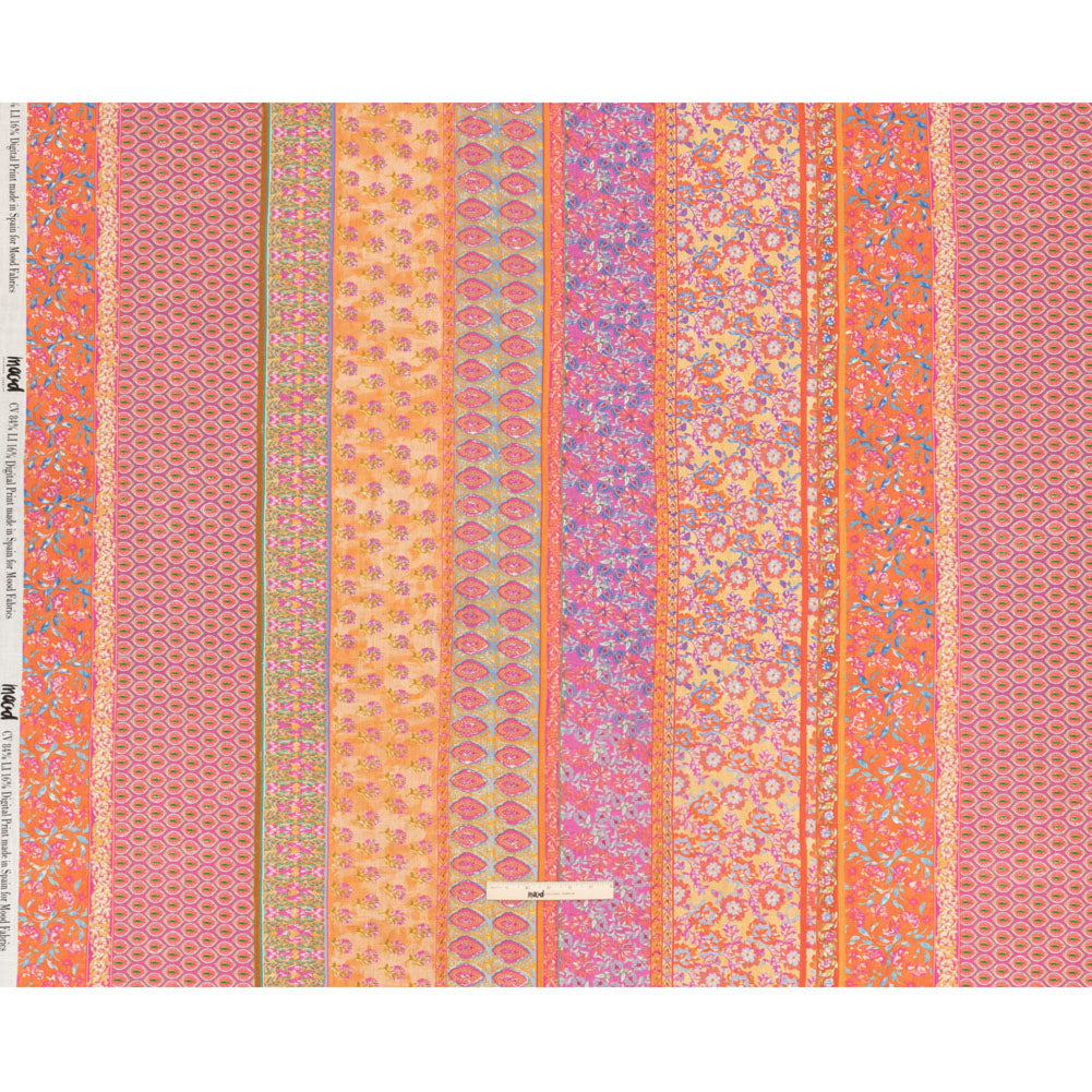 Viscose and Linen Woven - Pink and Orange Floral Stripes - Darling Clementine Print - Mood Exclusive Gisele Collection