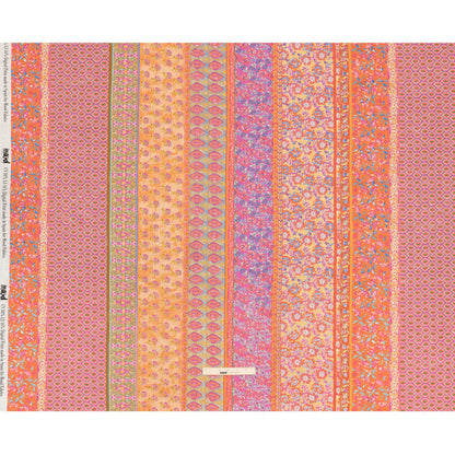 Viscose and Linen Woven - Pink and Orange Floral Stripes - Darling Clementine Print - Mood Exclusive Gisele Collection
