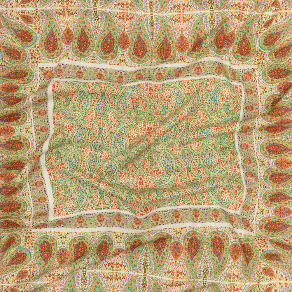 Viscose and Linen Woven Panel - Cream Paisley Squares - Laputa's Groundkeeper Print - Mood Exclusive Gisele Collection