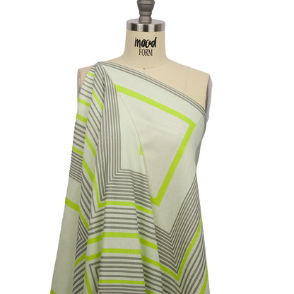 Linen and Rayon Woven Panel - Gray and Lime Concentric Squares - On the Rocks Print - Mood Exclusive Palm Beach Collection