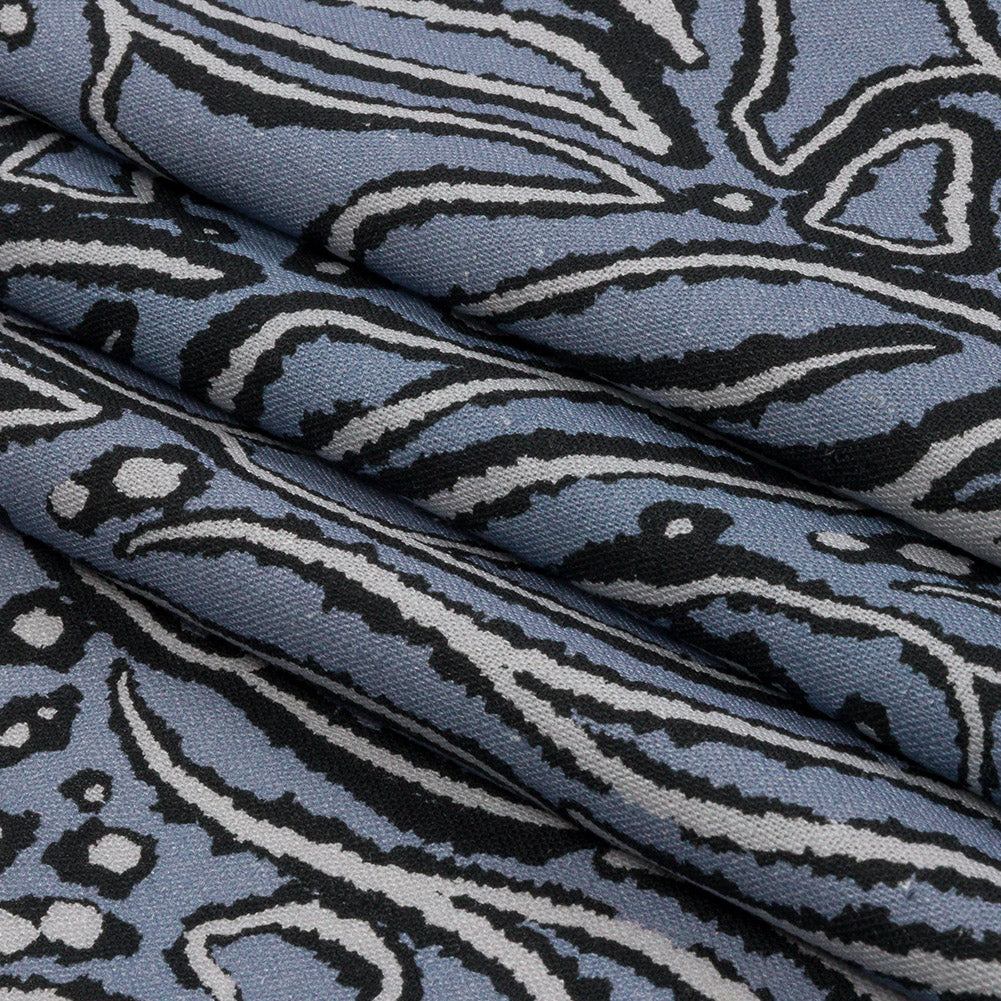 Linen and Rayon Woven - Blue Gray Leaves - Bora Bungalow Print - Mood Exclusive Palm Beach Collection - Folded