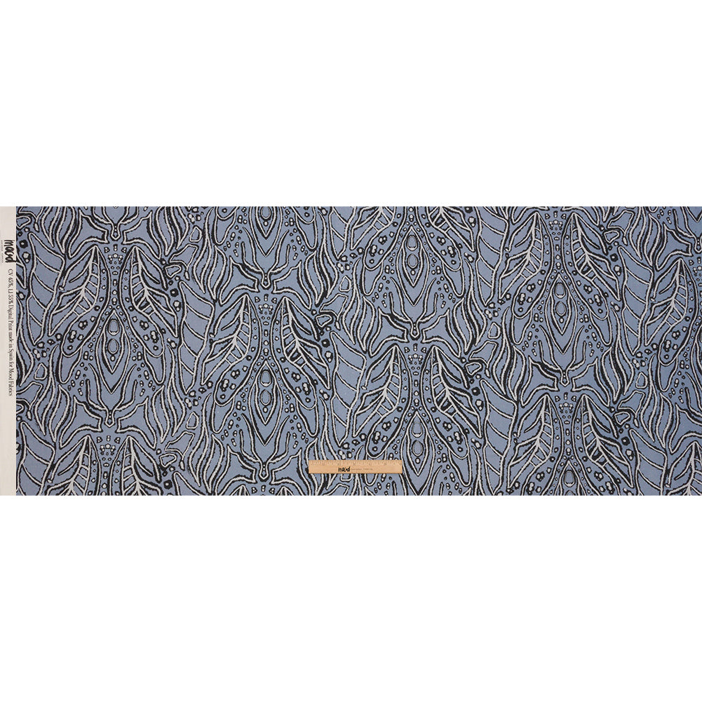 Linen and Rayon Woven - Blue Gray Leaves - Bora Bungalow Print - Mood Exclusive Palm Beach Collection - Full