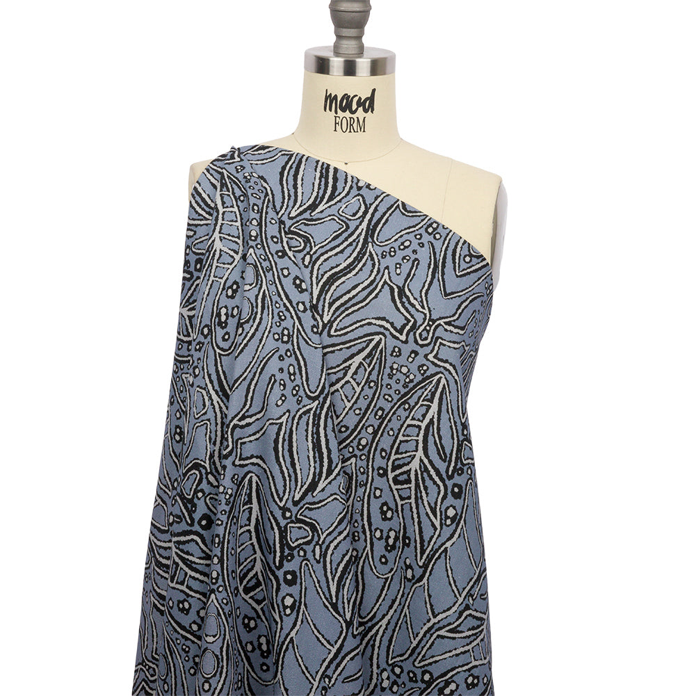 Linen and Rayon Woven - Blue Gray Leaves - Bora Bungalow Print - Mood Exclusive Palm Beach Collection - Drape