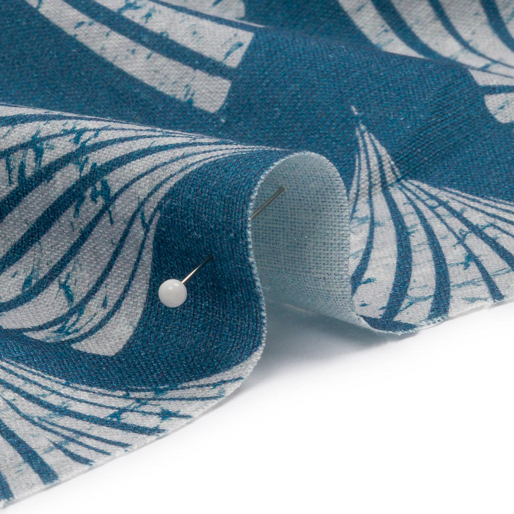 Linen and Rayon Woven - Sky Blue Palm Fans - Paradise Palms Print - Mood Exclusive Palm Beach Collection