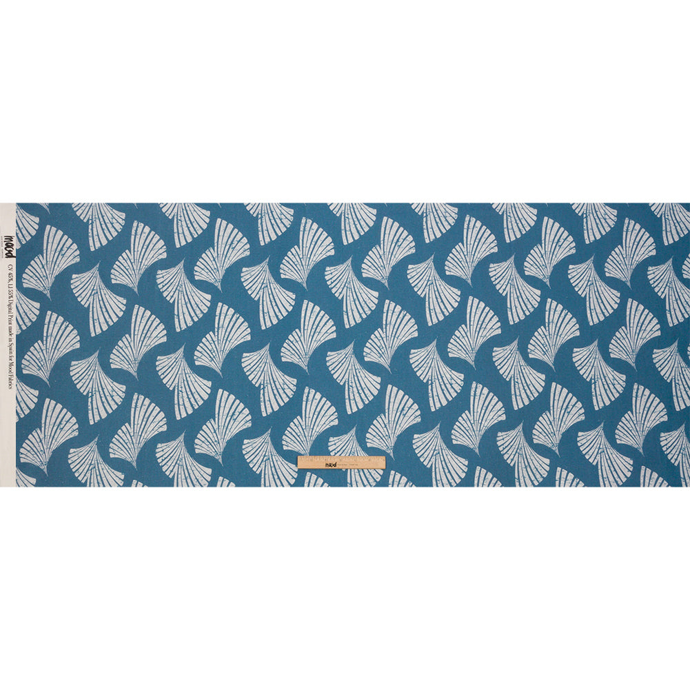 Linen and Rayon Woven - Sky Blue Palm Fans - Paradise Palms Print - Mood Exclusive Palm Beach Collection