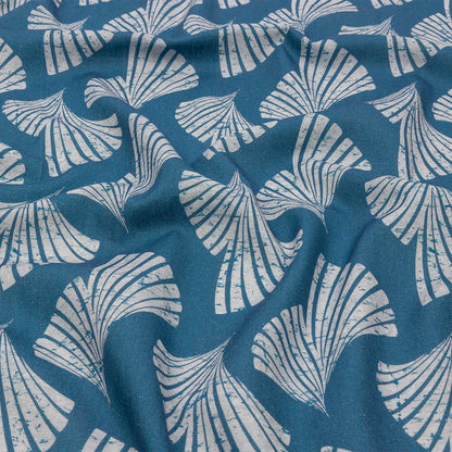 Linen and Rayon Woven - Sky Blue Palm Fans - Paradise Palms Print - Mood Exclusive Palm Beach Collection