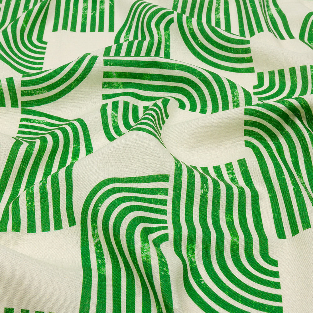 Linen and Rayon Woven - Green Geometric Arches - Submarine Dream Print - Mood Exclusive Palm Beach Collection