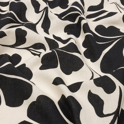 Linen and Rayon Woven - Black and White Leaf Silhouettes - Haute Havana Print - Mood Exclusive Palm Beach Collection