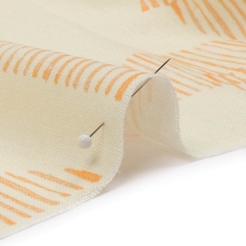 Linen and Rayon Woven - White and Orange Striped Circles - Island In The Sun Print - Mood Exclusive Palm Beach Collection - Detail
