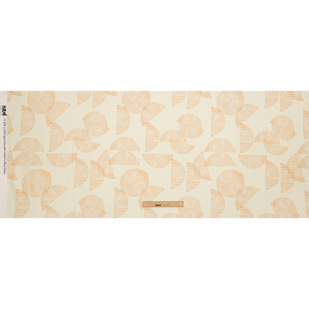 Linen and Rayon Woven - White and Orange Striped Circles - Island In The Sun Print - Mood Exclusive Palm Beach Collection - Full