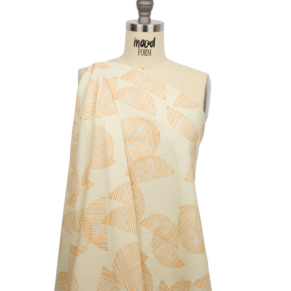 Linen and Rayon Woven - White and Orange Striped Circles - Island In The Sun Print - Mood Exclusive Palm Beach Collection - Drape