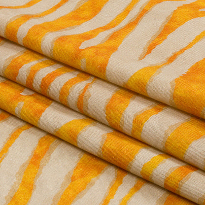Linen and Rayon Woven - Beige and Orange Zebra Stripes - Sundown Safari Print - Mood Exclusive Palm Beach Collection