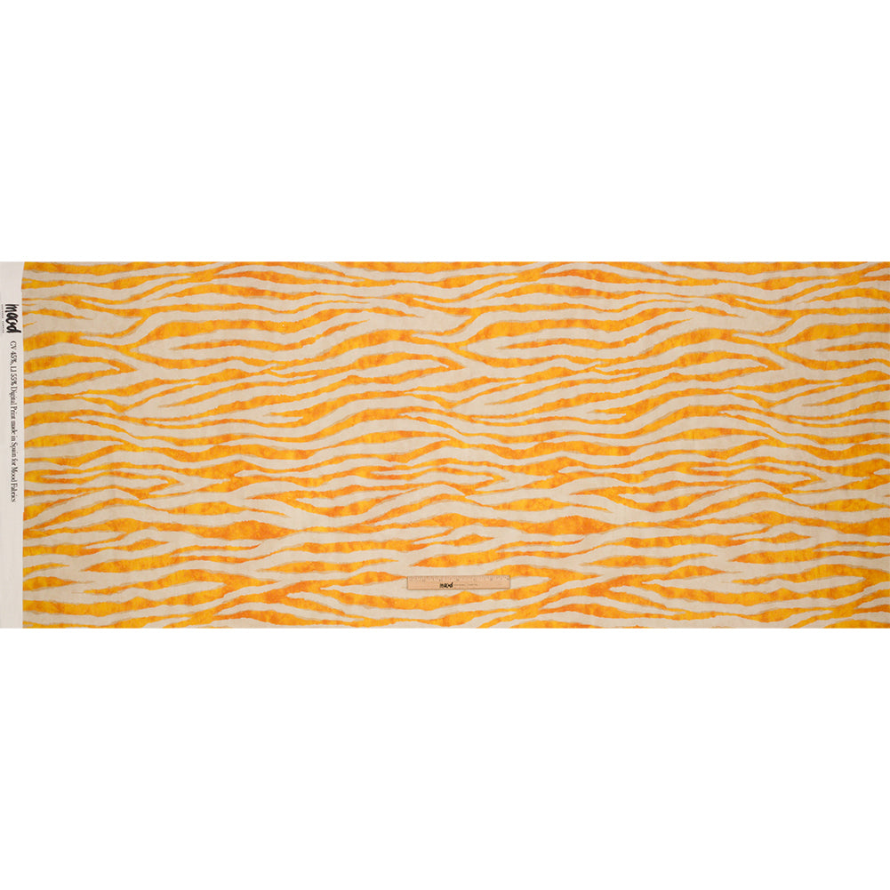Linen and Rayon Woven - Beige and Orange Zebra Stripes - Sundown Safari Print - Mood Exclusive Palm Beach Collection