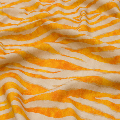 Linen and Rayon Woven - Beige and Orange Zebra Stripes - Sundown Safari Print - Mood Exclusive Palm Beach Collection