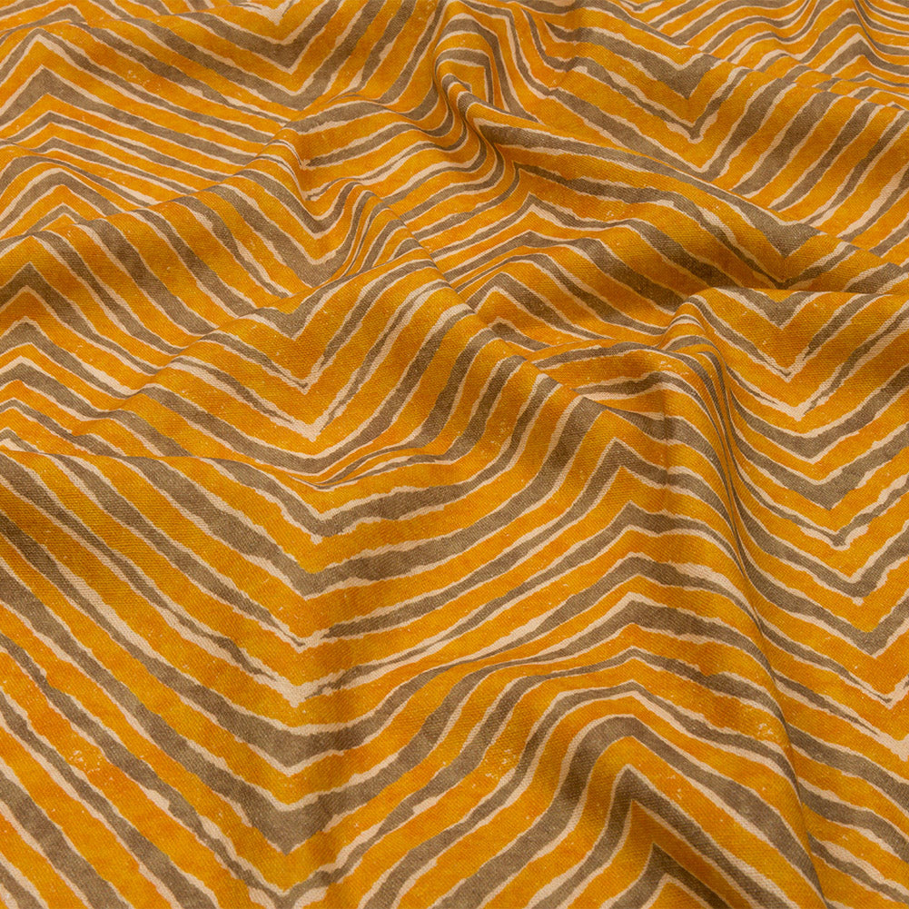 Linen and Rayon Woven - Taupe and Orange Painterly Chevrons - August Attitude Print - Mood Exclusive Palm Beach Collection