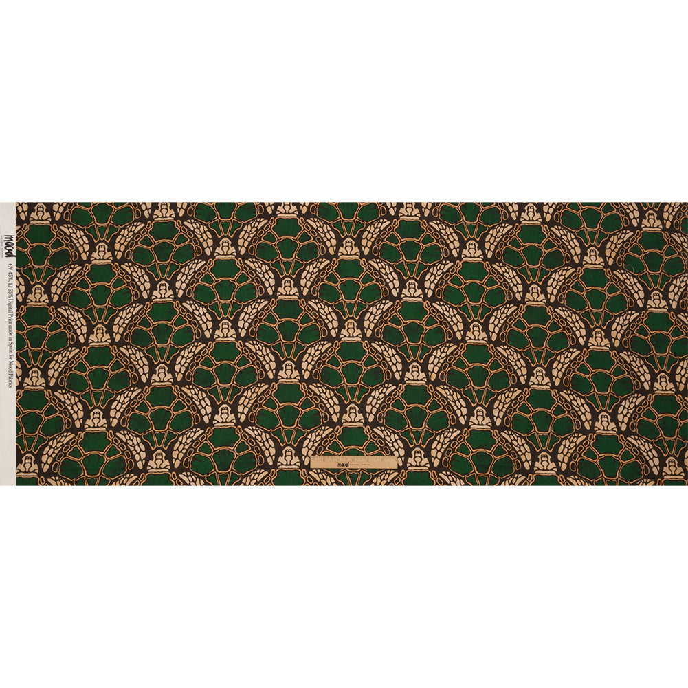 Linen and Rayon Woven - Green and Brown Abstracted Turtles - Turtle Cove Print - Mood Exclusive Palm Beach Collection - Full
