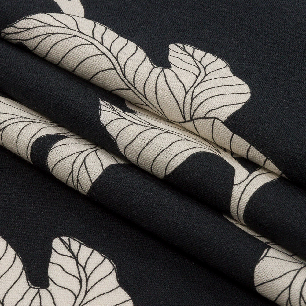 Linen and Rayon Woven - Black Floral - Floridian Nights Print - Mood Exclusive Palm Beach Collection - Folded