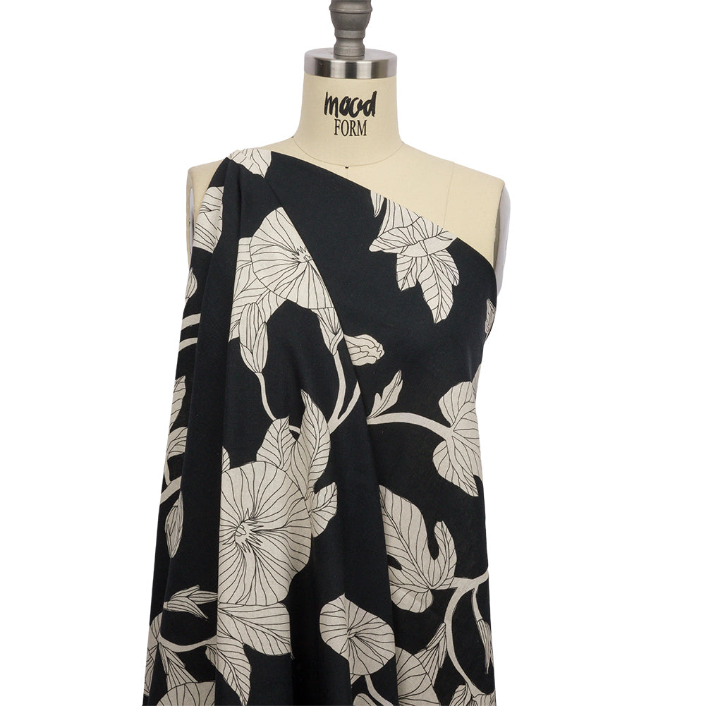 Linen and Rayon Woven - Black Floral - Floridian Nights Print - Mood Exclusive Palm Beach Collection - Drape