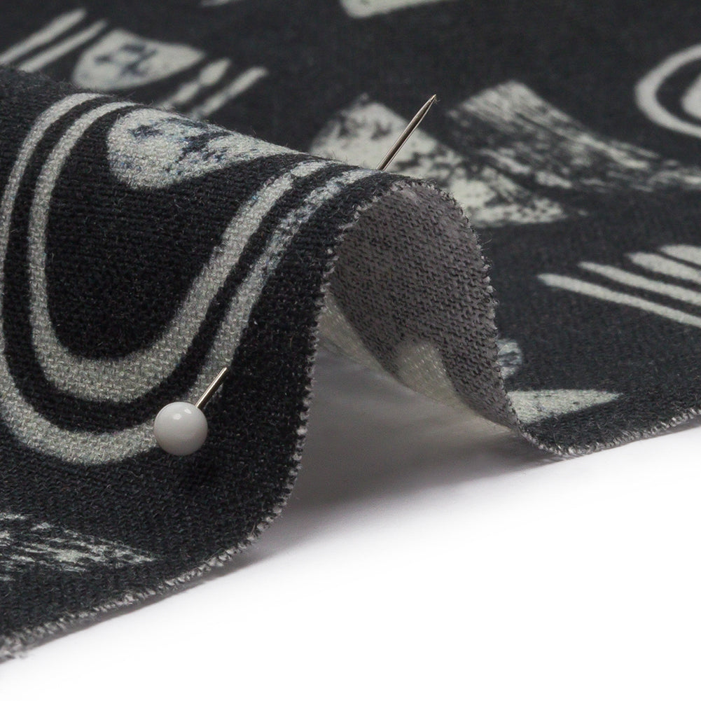 Linen and Rayon Woven - Black Rainbows and Geometrics - Cairn Caves Print - Mood Exclusive Palm Beach Collection - Detail