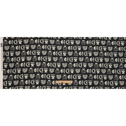 Linen and Rayon Woven - Black Rainbows and Geometrics - Cairn Caves Print - Mood Exclusive Palm Beach Collection