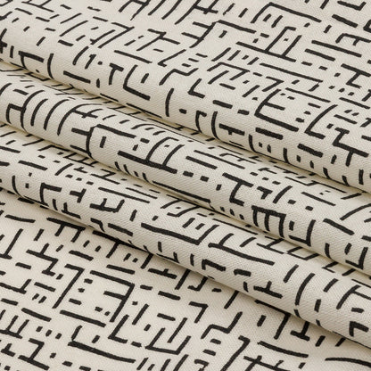 Linen and Rayon Woven - White and Black Geometric Lines - Maui Maze Print - Mood Exclusive Palm Beach Collection