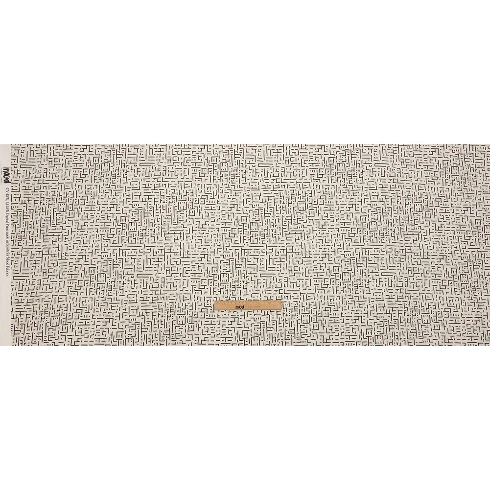 Linen and Rayon Woven - White and Black Geometric Lines - Maui Maze Print - Mood Exclusive Palm Beach Collection