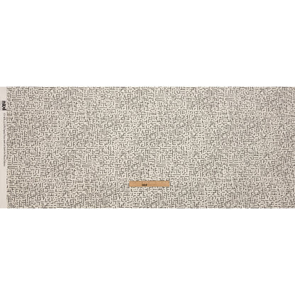 Linen and Rayon Woven - White and Black Geometric Lines - Maui Maze Print - Mood Exclusive Palm Beach Collection