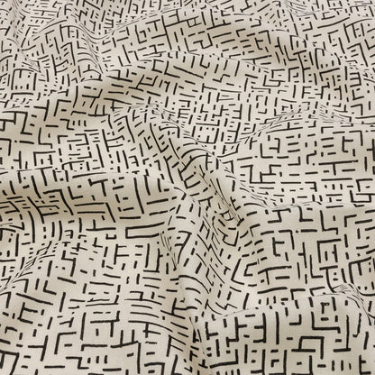 Linen and Rayon Woven - White and Black Geometric Lines - Maui Maze Print - Mood Exclusive Palm Beach Collection