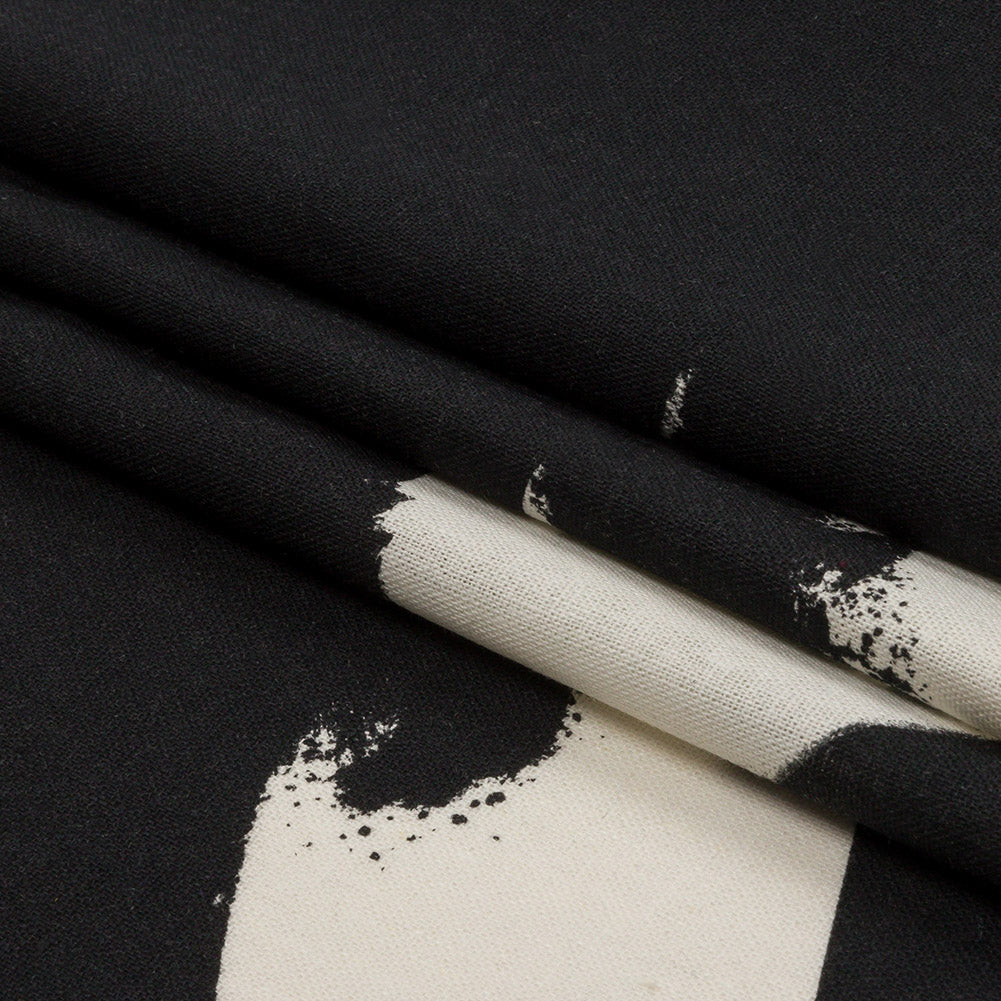 Linen and Rayon Woven - Black and White Abstract - Hatteras Harbor Print - Mood Exclusive Palm Beach Collection - Folded