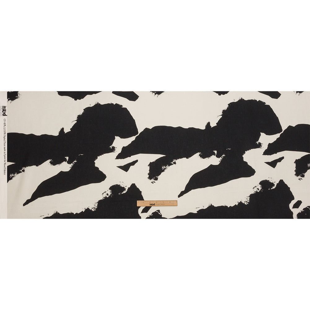 Linen and Rayon Woven - Black and White Abstract - Hatteras Harbor Print - Mood Exclusive Palm Beach Collection - Full