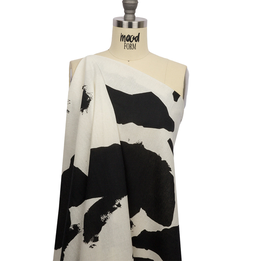 Linen and Rayon Woven - Black and White Abstract - Hatteras Harbor Print - Mood Exclusive Palm Beach Collection - Drape