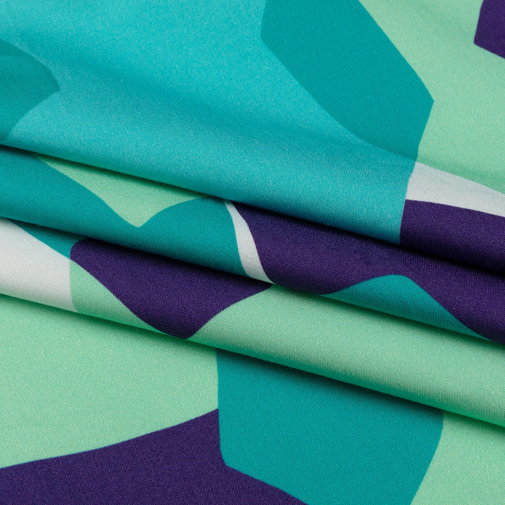 Stretch Cotton Sateen - Lime and Turquoise Geometric Gems - Midnight Train to Georgia Print - Mood Exclusive Yesterday Collection - Folded