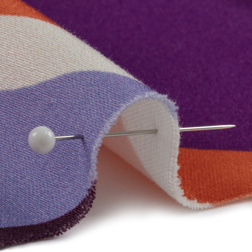 Stretch Cotton Sateen - Purple and Orange Ogees - Age of Aquarius Print - Mood Exclusive Yesterday Collection - Detail
